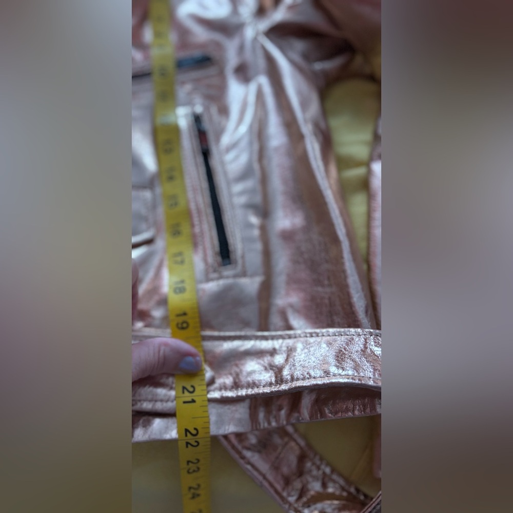 Zara Metallic Rose Gold Leather Moto Jacket XL - Picture 8 of 10